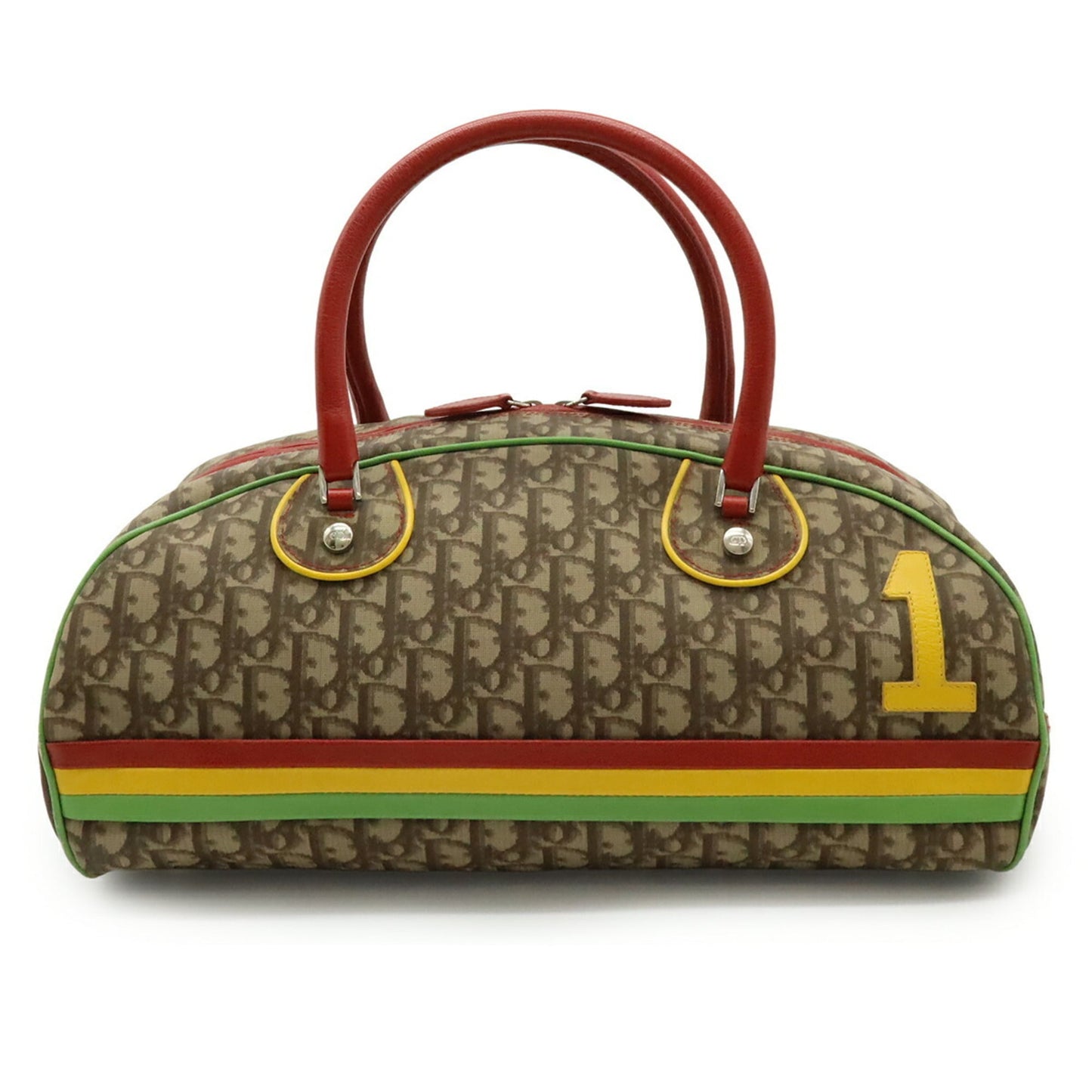 Christian Dior Rasta Beige Green Red Color Yellow Coated Canvas Leather Handbag ()