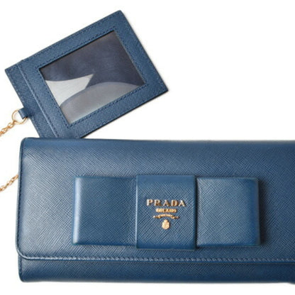 Prada wallet Prada long 1MH132 BLUETTE blue SAFFIANO FIOCCO embossed leather