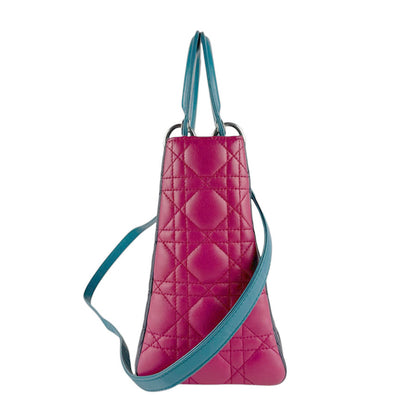 Christian Dior Lady Dior Navy Pink Leather Handbag Shoulder Bag ()