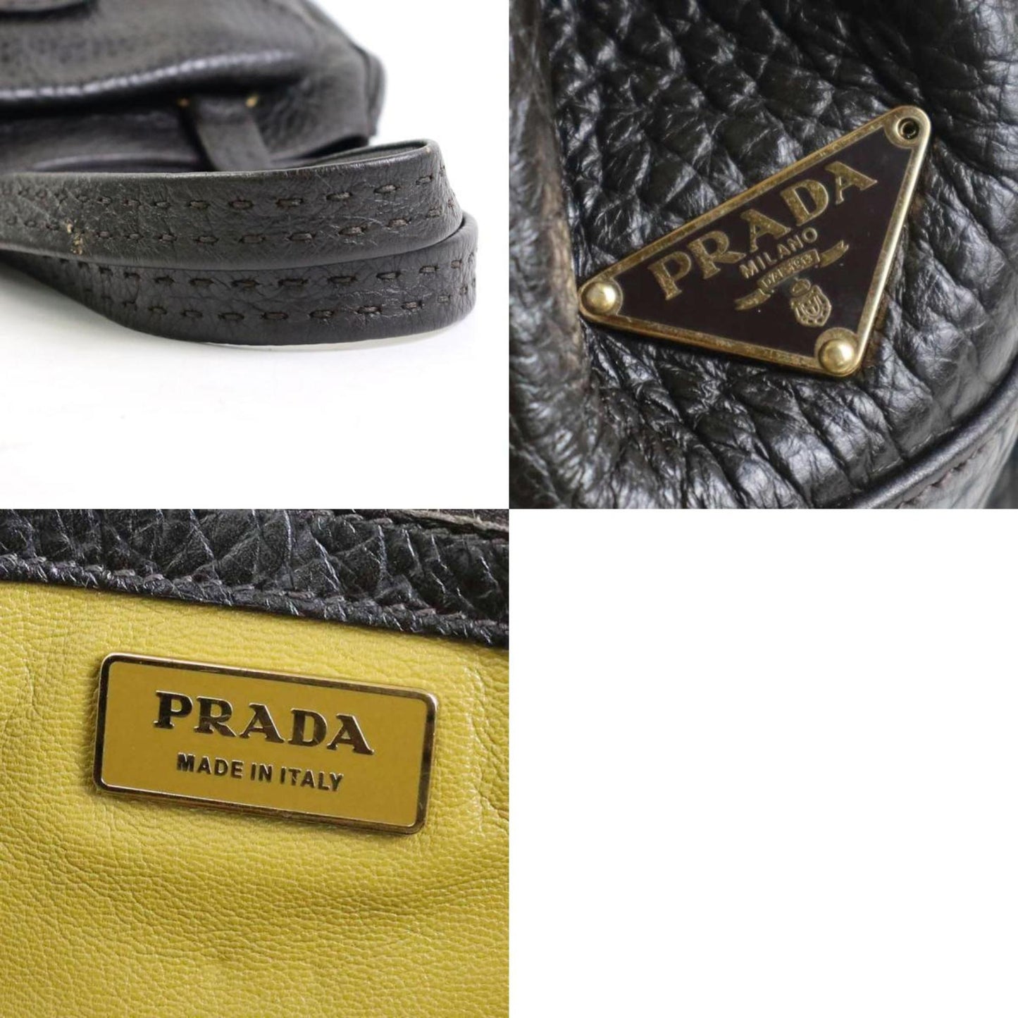 Prada shoulder Bag leather dark brown gold ladies