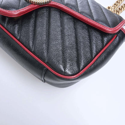 GUCCI GG Marmont Leather Chain Shoulder Bag 443497 Black/Red Women's