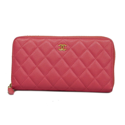 ChanelAuth  Matelasse Gold Hardware Women's Caviar Leather Long Wallet Pink