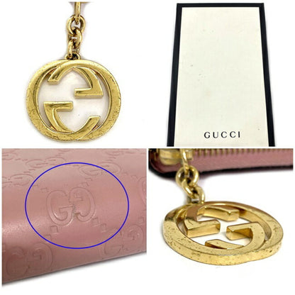 Gucci Wallet Pink Gold Shimaline 409342 Leather GUCCI Interlocking Charm Women's