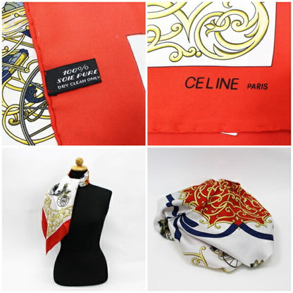 Celine Silk Scarf Muffler Stole Red x White Carriage Pattern  | Ladies Wall