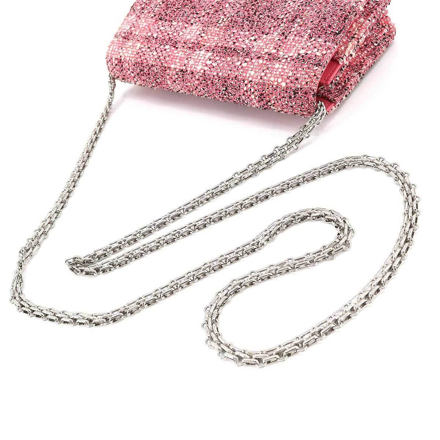 CHANEL 2.55 matelasse chain wallet long tweed multicolor silver metal fittings Chain Wallet