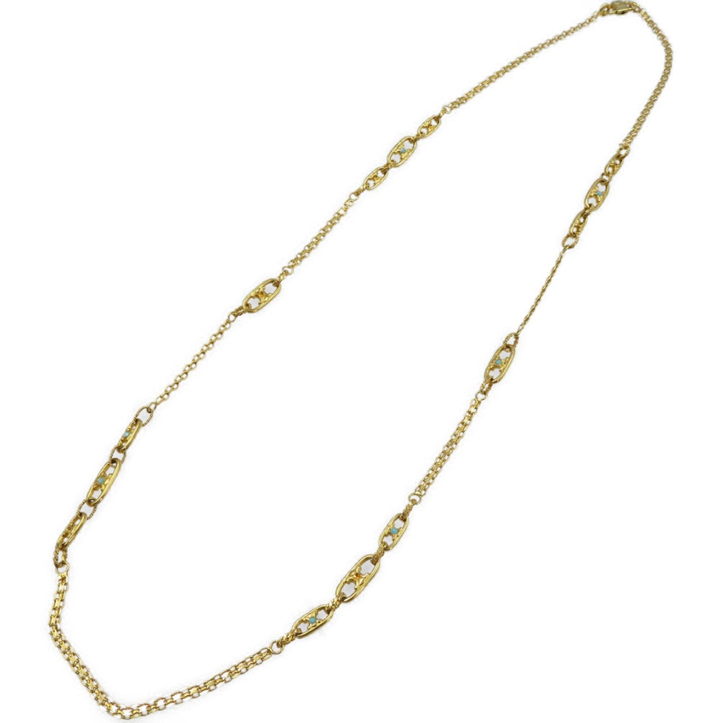 Celine Macadam Metal Color Stone Gold Turquoise Necklace 0041Celine
