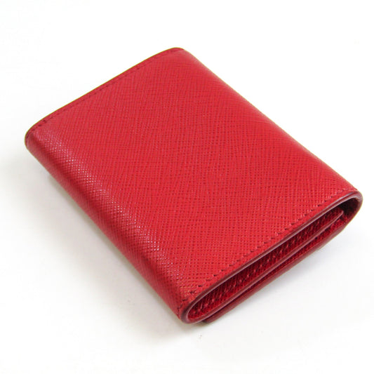 Prada Saffiano 1MH021 Women's Leather Wallet (tri-fold) Red Color