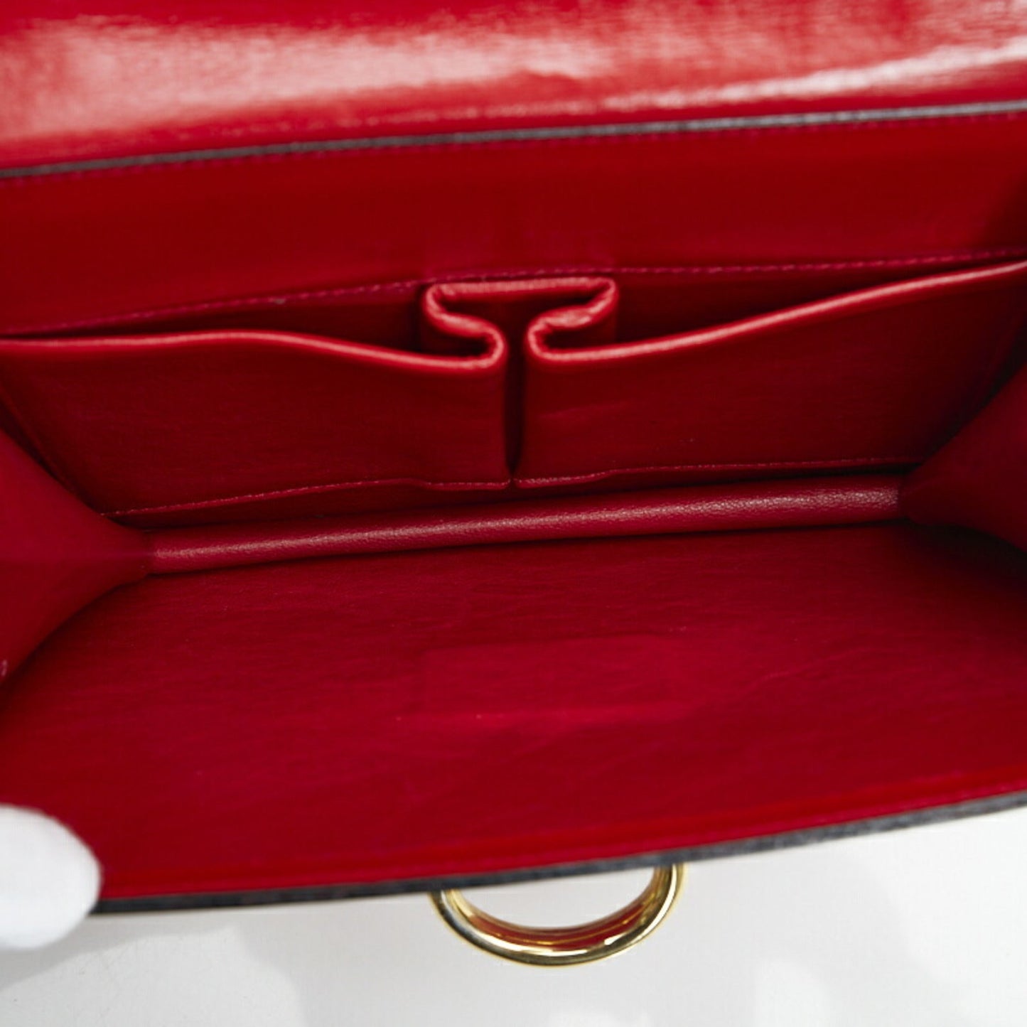 Celine Gancini Handbag Red Gold Leather Ladies