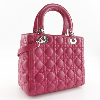 Christian Dior Lady Dior Pink Leather Handbag ()