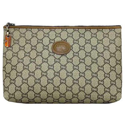 Gucci Gg Plus Beige Gray Pvc Leather Clutch Bag ()