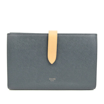 Celine Large Strap 10B633 Men,Women Leather Long Wallet [bi-fold] Beige,Navy
