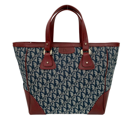 Christian Dior Navy Wine Canvas Leather Handbag Tote Bag ()