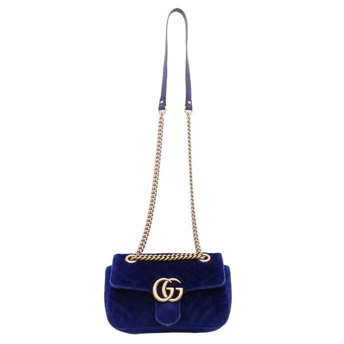 Gucci Crossbody Shoulder Bag GG Marmont Blue Velor x Gold Hardware Women's 446744