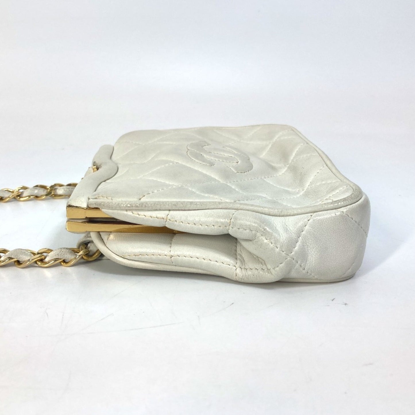 Chanel CC Mark CC Kisslock Waist Pouch Chain with Fringe Waist Pouch White GoldHardware