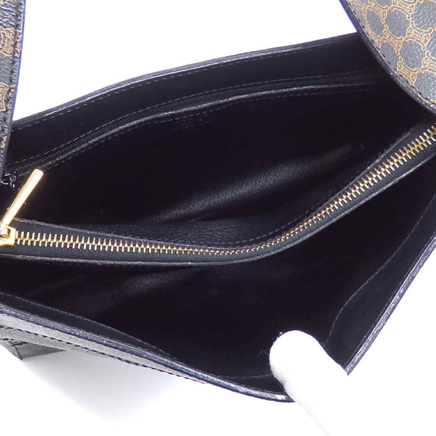 Celine Shoulder Bag Macadam Women's Black Brown PVC Leather