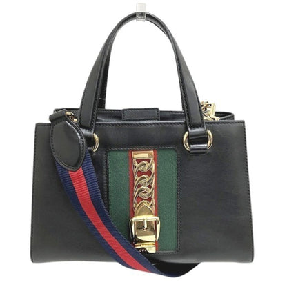 Gucci Sherry Line Black Leather Handbag Shoulder Bag ()
