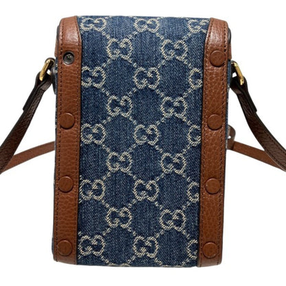 Gucci Blue Brown Denim Leather Shoulder Bag