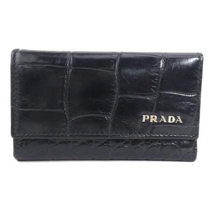 Prada key case embossed leather black unisex 2M0025