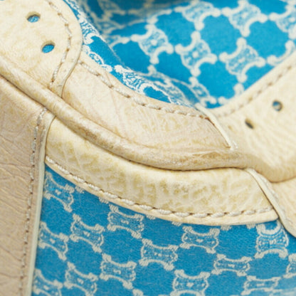 Celine Macadam Handbag Light Blue Beige Canvas Leather Ladies