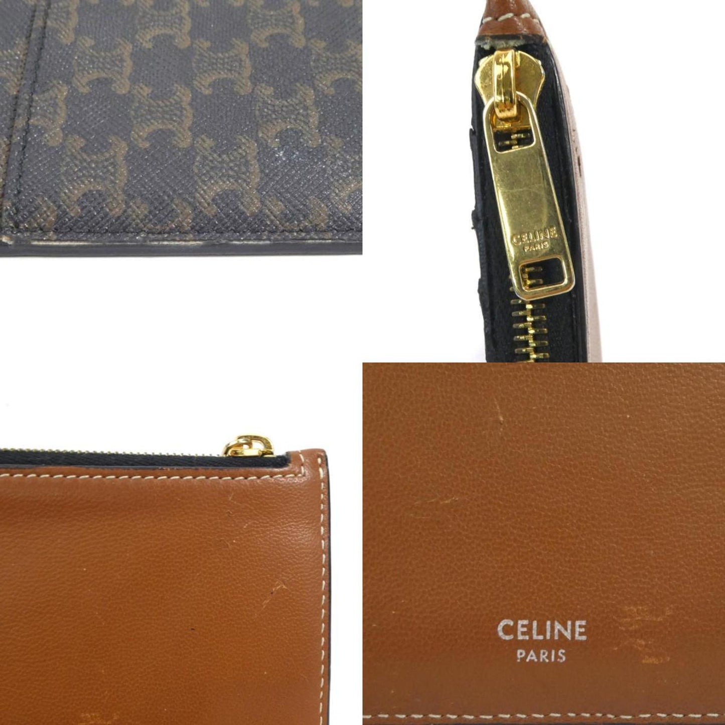 Celine coin case triomphe leather brown series gold unisex