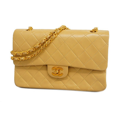 CHANELAuth  Matelasse W Flap W Chain Women's Leather Shoulder Bag Beige