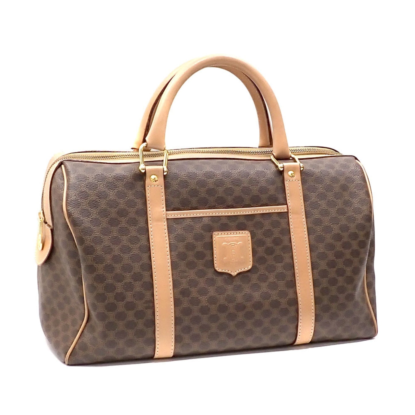Celine Boston Bag Women's Brown PVC Leather Hand Macadam