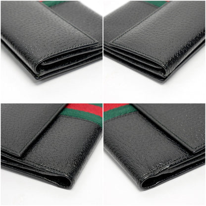 Gucci long wallet bi-fold for men brand logo sherry line with coin purse pigskin silver metal fittings black