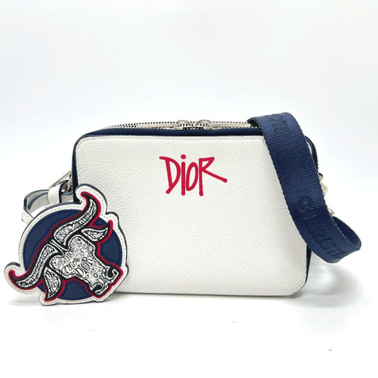 Christian Dior Navy White Leather Shoulder Bag ()
