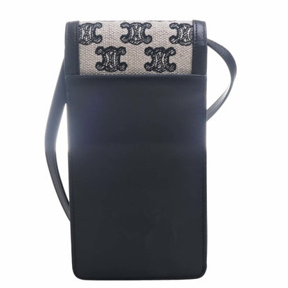 Celine Leather Canvas Triomphe Vertical Mobile Pouch Shoulder Bag Black Women's