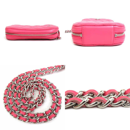 Chanel Smartphone Case Chain Phone Pouch Crossbody Shoulder Bag Matelasse Leather/Metal Pink/Silver Women's
