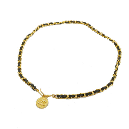 ChanelAuth  Belt Gold Metal Women's Leather Chain Belt Black