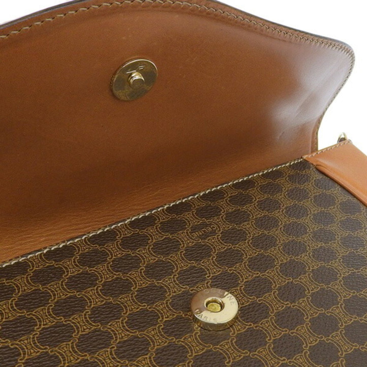 Celine Leather Macadam Clutch Bag Brown Women's