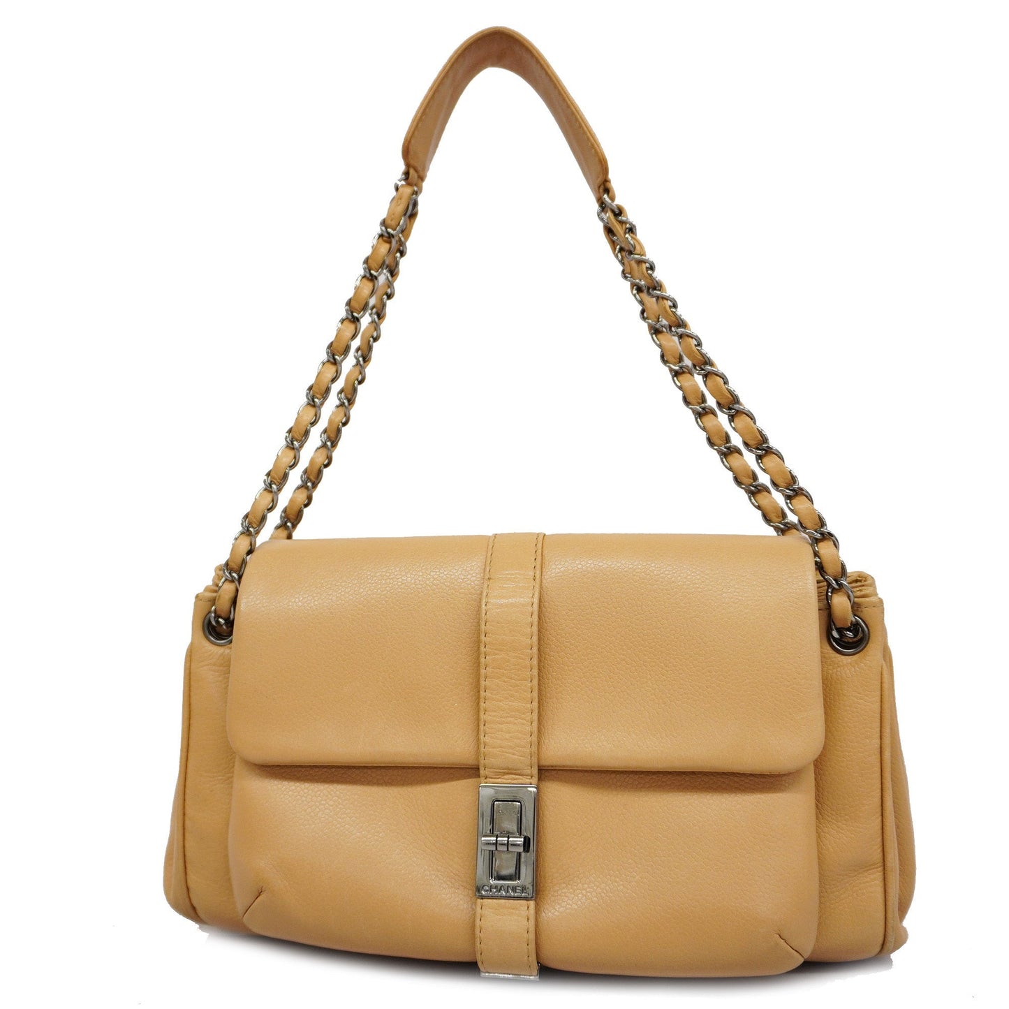 ChanelAuth  2.55 Chain Shoulder Bag Women's Caviar Leather Shoulder Bag Beige