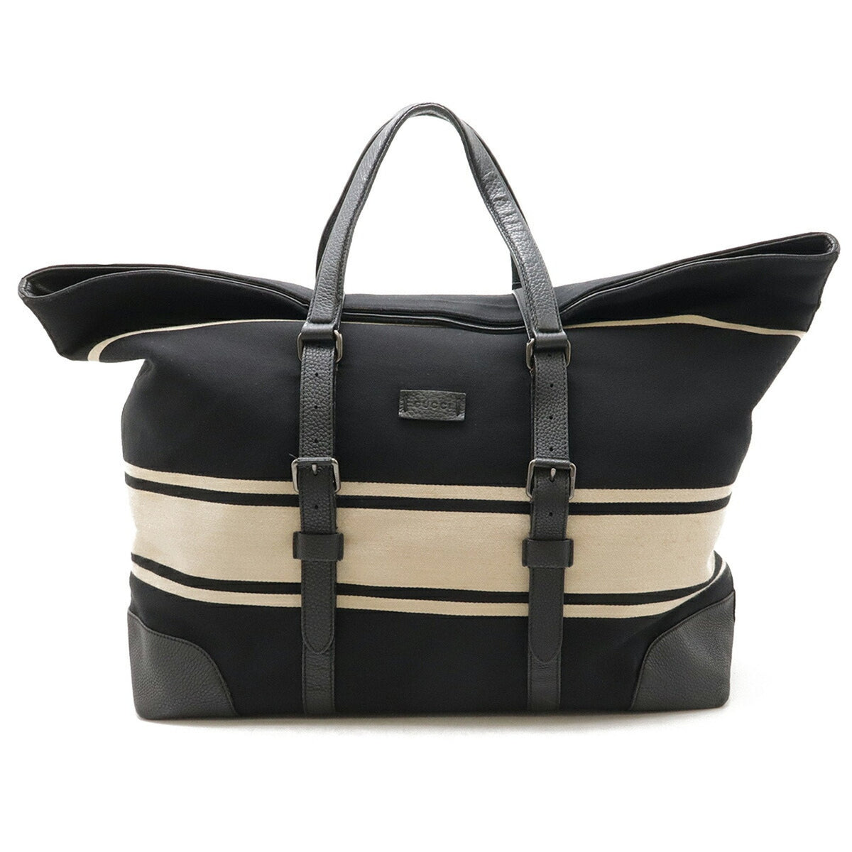 Gucci Beige Black Wool Leather Boston Bag
