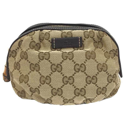 Gucci GG Canvas Bamboo Pouch WG Beige x Brown Leather Women's Unisex Bag