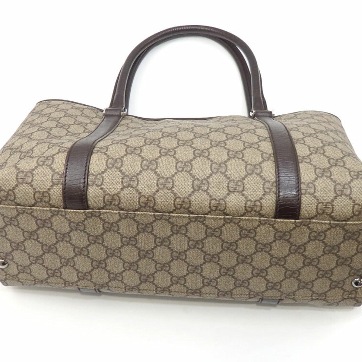 Gucci Tote Bag GG Supreme Women's Beige Brown PVC Leather 114595 204990