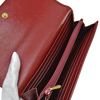 Gucci Gold Red Color Leather Long Wallet (Bi-Fold)
