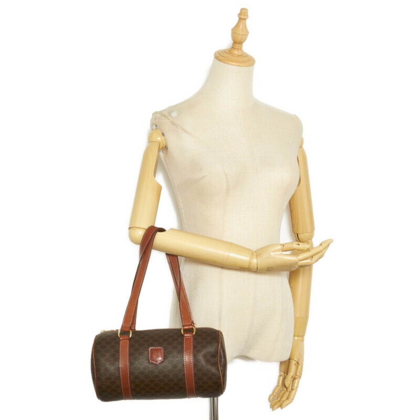 Celine Macadam Cylinder Handbag Boston Bag Brown PVC Leather Ladies