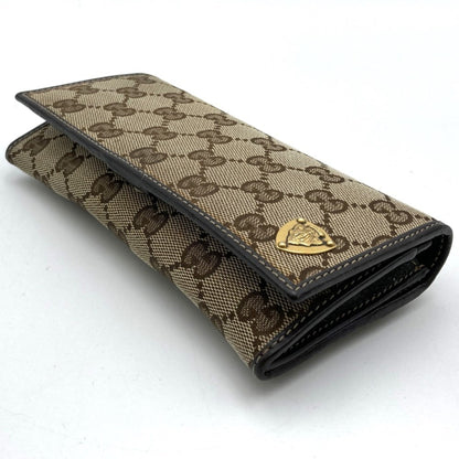 Gucci Brown Gg Canvas Leather Long Wallet (Bi-Fold)