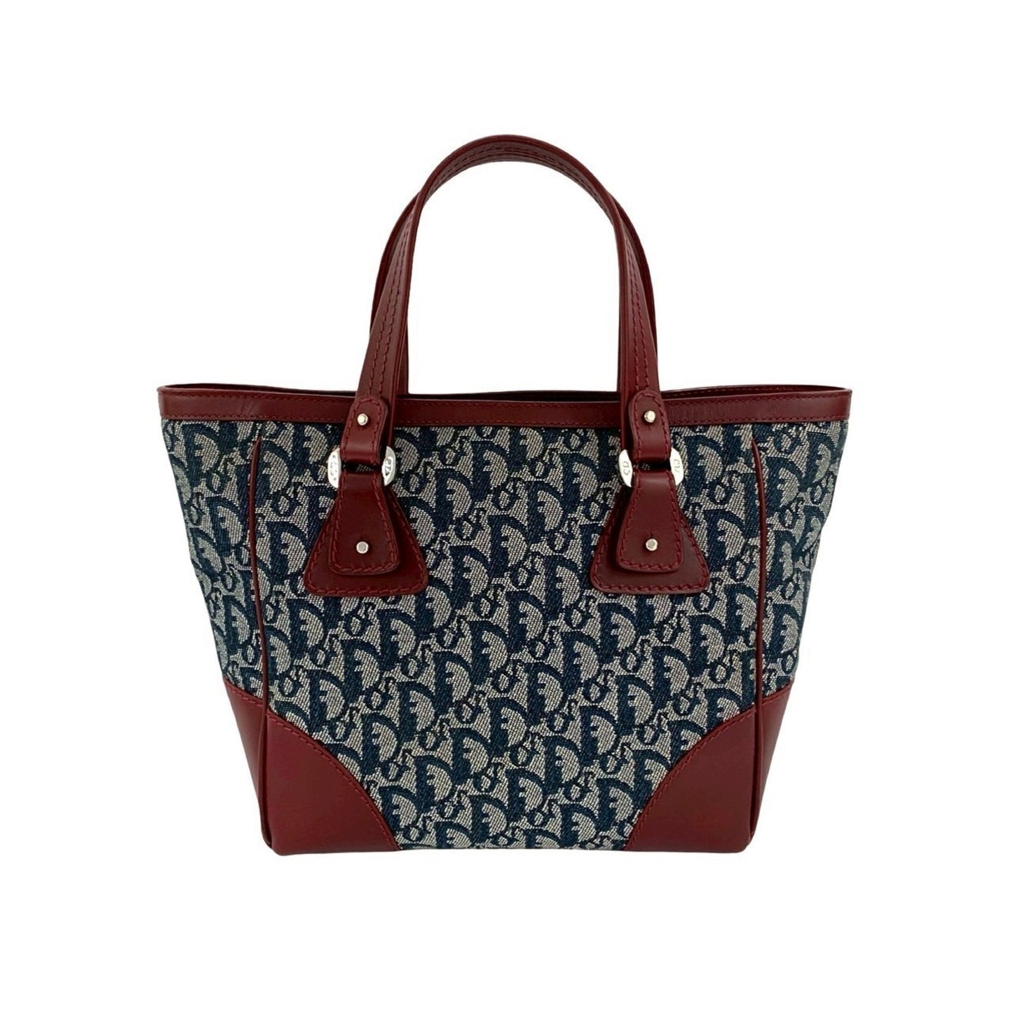 Christian Dior Navy Wine Canvas Leather Handbag Tote Bag ()