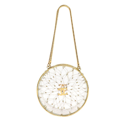 Chanel beads hand bag clear white gold metal fittings here mark