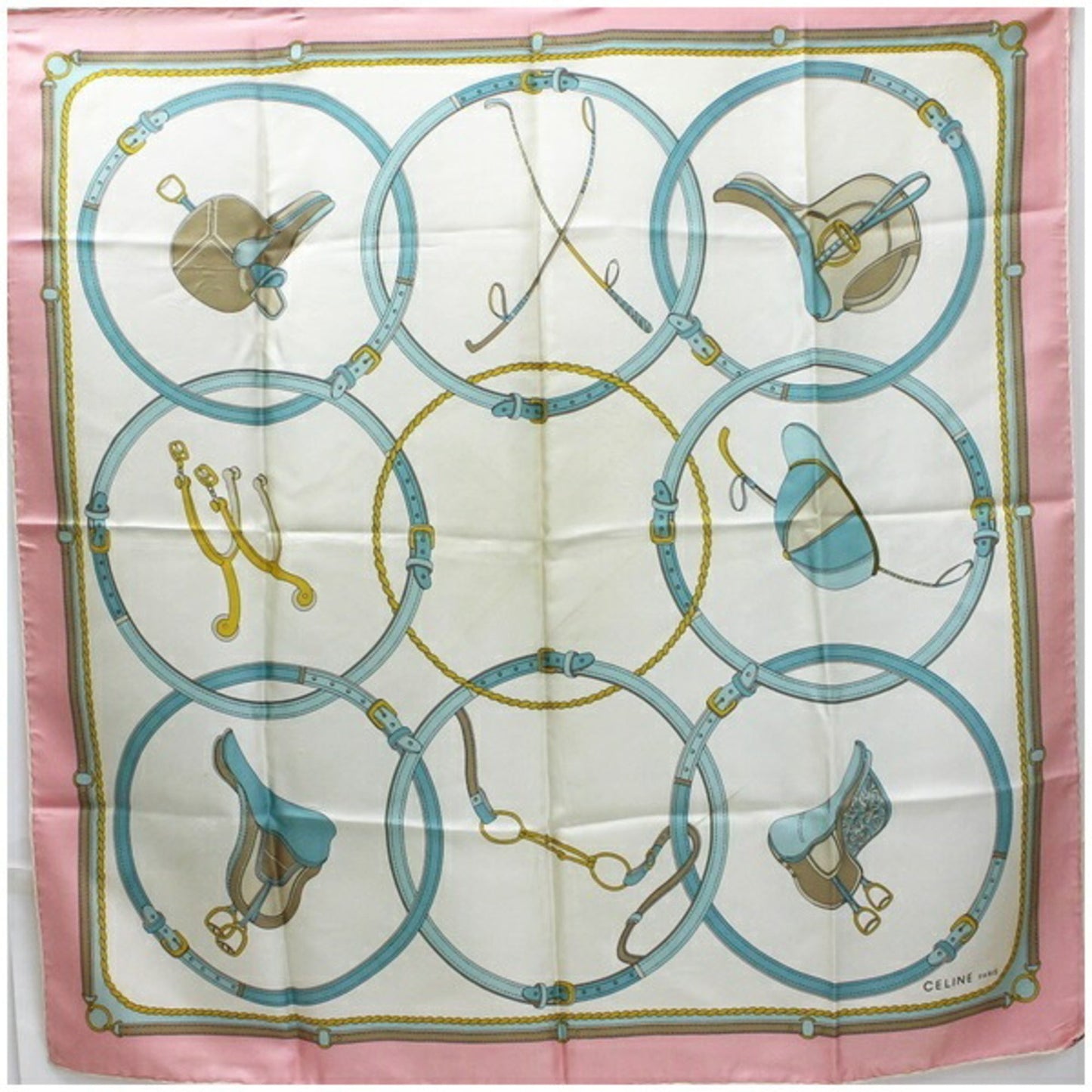 Celine silk scarf muffler white x pink ladies