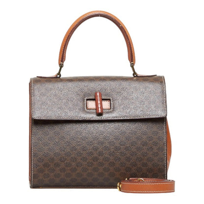 Celine Macadam Bamboo Lock Handbag Shoulder Bag Brown PVC Leather Ladies