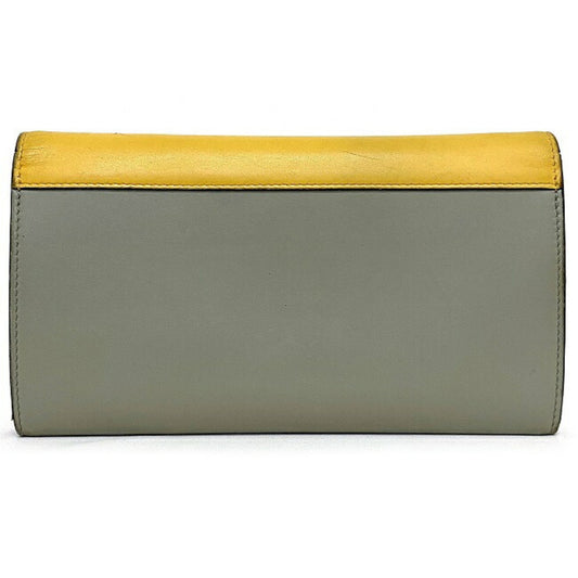 Celine Tri-Fold Wallet Trifold Multifunction Yellow Gray Beige 105853 Leather Celine Calfskin Women's Genuine