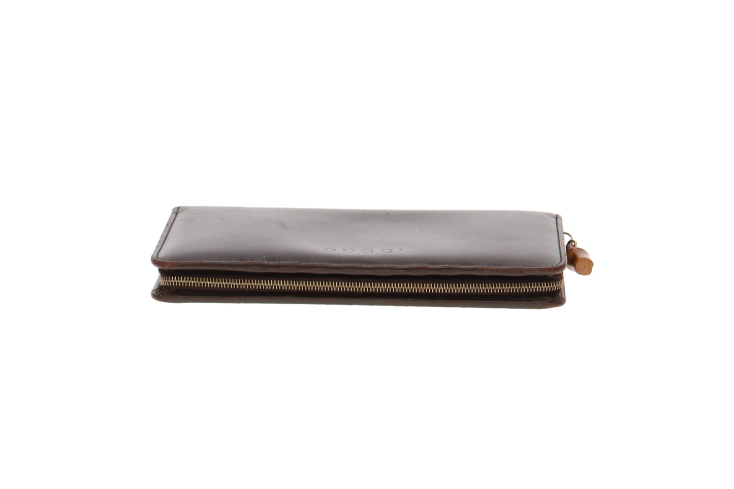 Gucci Brown Smooth Leather Bamboo Zip Long Wallet