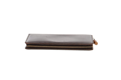 Gucci Brown Smooth Leather Bamboo Zip Long Wallet