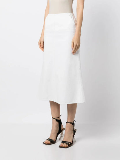 White Denim Button Long Skirt