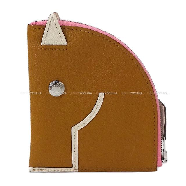 HERMES change purse Paddock Caramel/Nata/Rose Confetti Chevre Myzore Silver HW Stamp