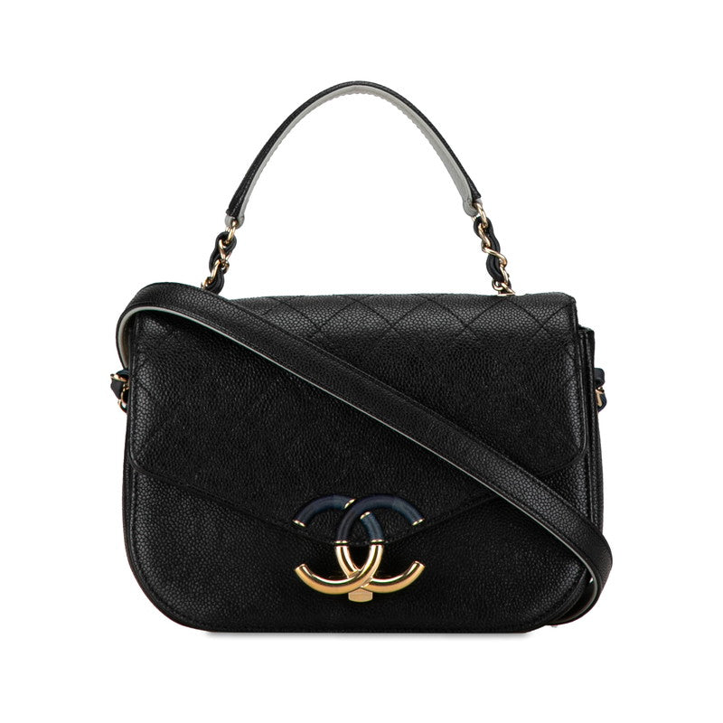 Chanel CC Caviar Top Handle Flap Bag  Leather Shoulder Bag in Good condition