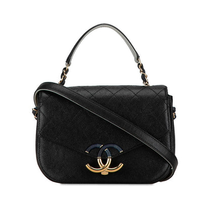 Chanel CC Caviar Top Handle Flap Bag  Leather Shoulder Bag in Good condition
